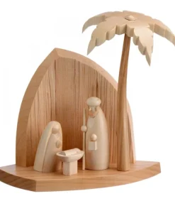 Schalling, crèche moderne Petite Crèche Moderne En Bois Avec Un Palmier Et La Nativite Discount