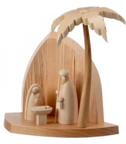 Schalling, crèche moderne Petite Crèche Moderne En Bois Avec Un Palmier Et La Nativite Discount