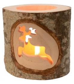 Waldfabrik, photophore en bois et étoile sapin de Noël Photophore En Bois Avec 2 Motifs En Bois Cisele, Renne Hot