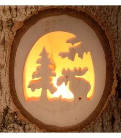 Waldfabrik, photophore en bois et étoile sapin de Noël Photophore En Bois Cisele, Elan Dans La Foret Hot