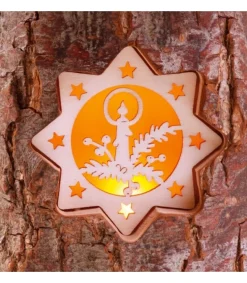 Waldfabrik, photophore en bois et étoile sapin de Noël Photophore En Rondin De Bois, 2 Motifs Crèche Et Bougie New
