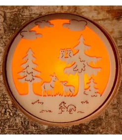 Waldfabrik, photophore en bois et étoile sapin de Noël Photophore En Rondin De Bois, 1 Motif Animaux De La Foret Online