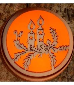 Waldfabrik, photophore en bois et étoile sapin de Noël Photophore Rondin De Bois, Avec 3 Motifs Crèche, Père Noël Et Bougies Discount