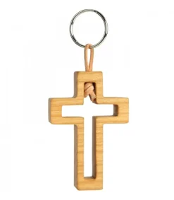 Waldfabrik, photophore en bois et étoile sapin de Noël Porte Clef En Bois De Cerisier Avec Croix Découpee, 5 Cm Hot