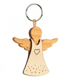 Waldfabrik, photophore en bois et étoile sapin de Noël Porte-Cle Ange Avec Coeur Et Robe En Cuir N°1, 5,5 Cm New
