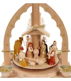 Richard Glasser, Pyramides de Noël allemandes Pyramide A 4 Bougies En Bois Pour Un Noël Traditionnel Sale