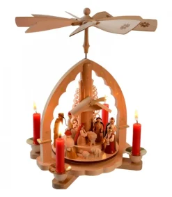 Richard Glasser, Pyramides de Noël allemandes Pyramide A 4 Bougies En Bois Pour Un Noël Traditionnel Sale