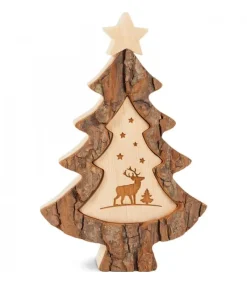 Waldfabrik, photophore en bois et étoile sapin de Noël Sapin De Noël En Bois Avec Gravure Cerf, 15 Cm New