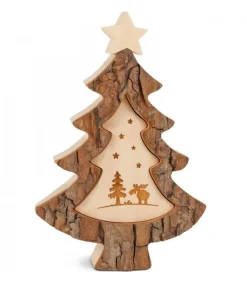 Waldfabrik, photophore en bois et étoile sapin de Noël Sapin De Noël En Bois Avec Gravure Elan, 15 Cm