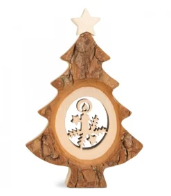 Waldfabrik, photophore en bois et étoile sapin de Noël Sapin De Noël En Bois Avec Père Noël Et Luge Cisele, 12 Cm Clearance