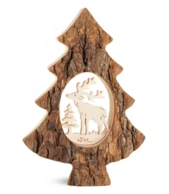 Waldfabrik, photophore en bois et étoile sapin de Noël Sapin En Bois Avec Cerf Cisele, 18,5 Cm New