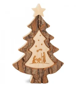 Waldfabrik, photophore en bois et étoile sapin de Noël Sapin En Bois Avec Gravure Crèche De Noël, 15 Cm Discount