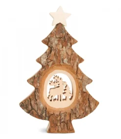Waldfabrik, photophore en bois et étoile sapin de Noël Sapin Noël En Bois Avec Cerf Cisele, 18 Cm Sale