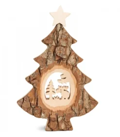 Waldfabrik, photophore en bois et étoile sapin de Noël Sapin Noël En Bois Avec Elan Cisele, 18 Cm