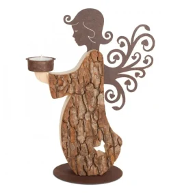 Waldfabrik, photophore en bois et étoile sapin de Noël Statuette Ange De Noël En Bois Avec Bougeoir 27 Cm Hot
