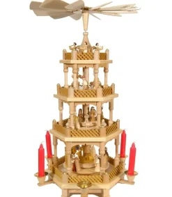 Richard Glasser, Pyramides de Noël allemandes Superbe Weihnachtspyramid D'Allemagne A 3 Etages En Bois Naturel Discount