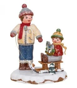 Hubrig, figurines pour enfant Village De Noël Miniature, Garcon Et Petit Frere Sur Luge Sale